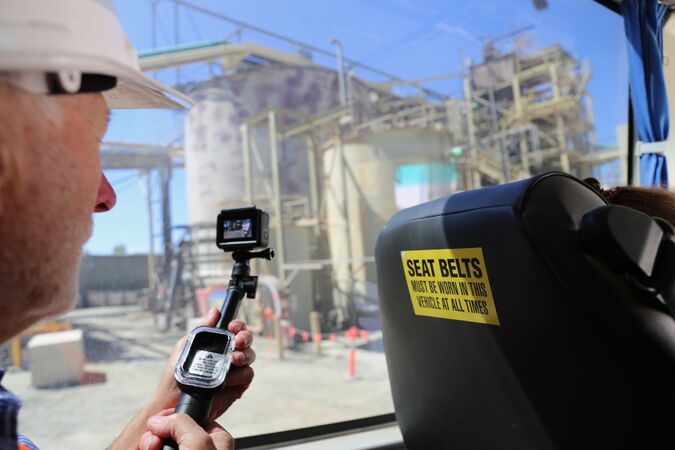 Cameraman Steve Stubbs filming during Pioneer Luncheon mine tour. 