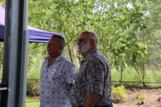 Former Principals at Ravenswood State School, Paul Pickering (1993-1997) and Viv Bardon (1973-1975).