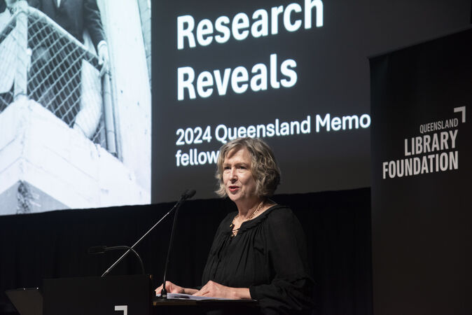 Vicki McDonald, State Librarian and CEO speaking at Research Reveals 2025.