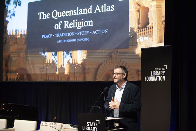 A/Professor Geoff Ginn launching the Queensland Atlas of Religion website.