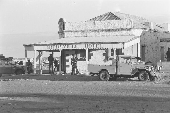 Vehicles utside Birdsville Hotel