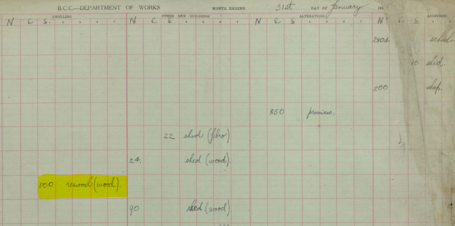 Building Application Register showing removal and building material
