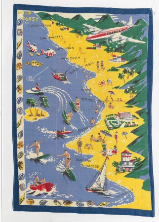 Colourful tea towel of Gold Coast 464a