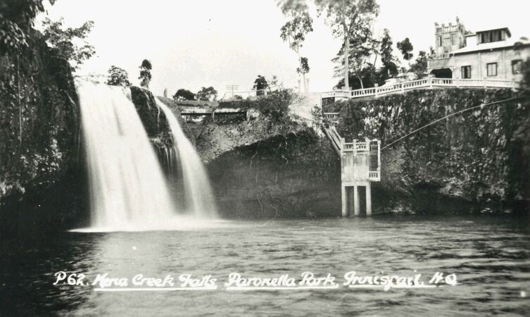 Mena Creek Falls and the hydroelectric pumping station. 