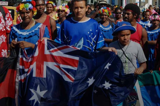 Mabo anniversary marchers walking through the city