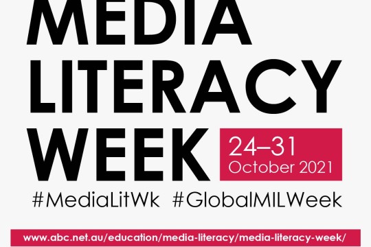 Media Literacy Week promotional poster including hashtags