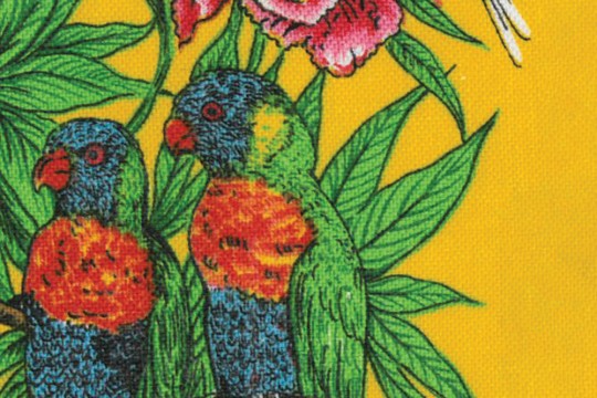 Front cover of the 2022 highlights document featuring a tea towel with 2 lorikeets 