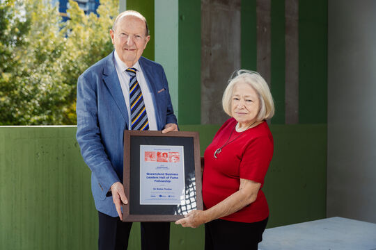 2024 Queensland Business Leaders Hall of Fame Fellow, Dr Robin Trotter with sponsor, John Allpass.
