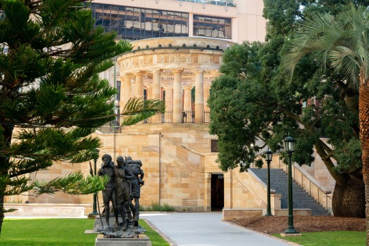View of the Shrine of Remembrance from the Anzac Square parklands photo by Rozenn Leard