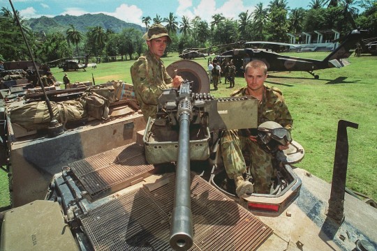 Brisbane soldiers from the 2nd Calvary Regiment patrolling the East Timorese enclave of Oecuss in West Timor 2000