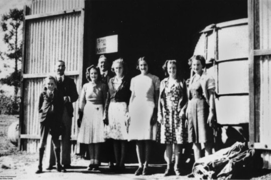 Members of the original staff standing near the Buderim Ginger Factory, 1941