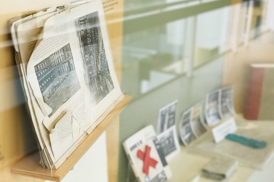 Damaged book on display 