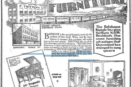 Now you can easily get Tritton's Furniture advertisement, Mullumbimby Star, 9 October 1930 p. 3.
