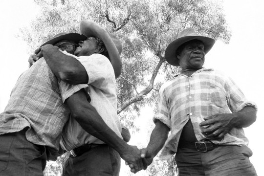 Countrymen from Aurukun and Doomadgee greeting each other on Mornington Island Queensland 1978
