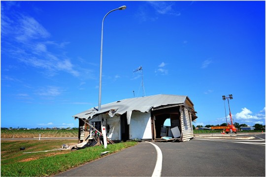 Dislodged house washed onto Queen Street by floodwaters in Bundaberg, Queensland, 2013.