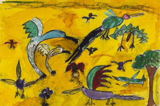 A childs artwork of birds
