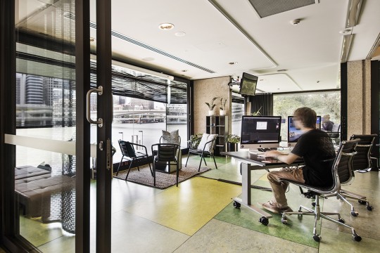 The Digital Media Lab at the Edge with iMac computers overlooking the river