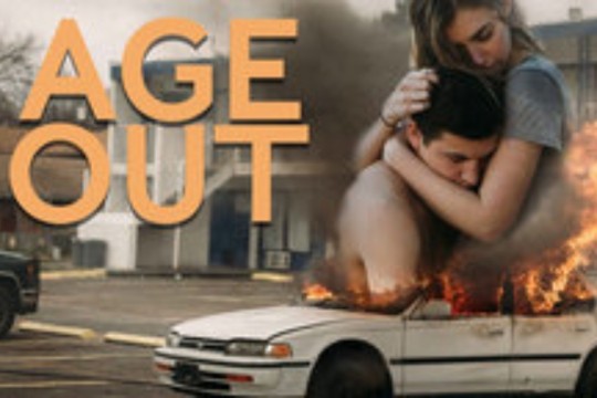 Picture of a boy and a girl with a car in flames