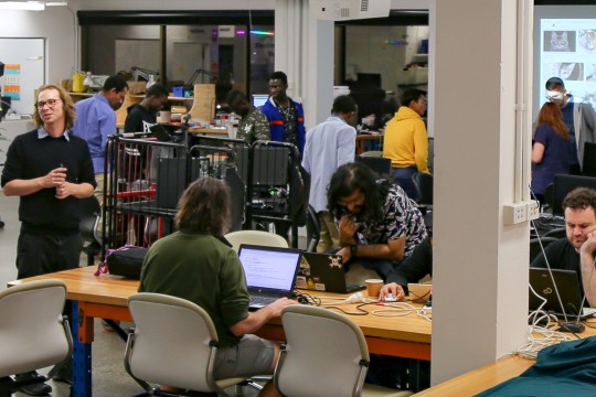 A busy evening in the Clean Lab during the Hack the Evening meetup