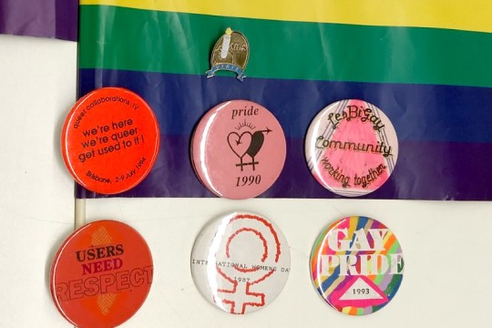 Gay pride badges and flags from the Shayne Wilde collection