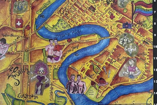 Gay & lesbian Brisbane map show your strength / design & artwork by Hardy Graphics.