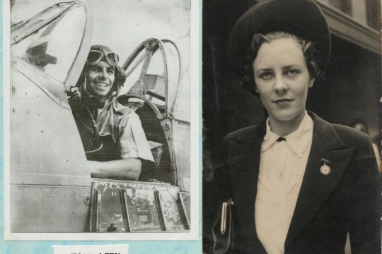 Photo of Charles Fry in the cockpit of WWII RAF plane and a photo of Beryl Smith