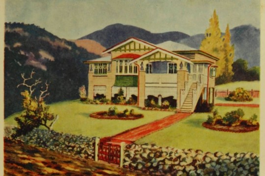 Coloured image of Queenslander house from booklet "99 everyday homes for Queenslanders"