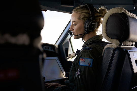 Flight Lieutenant Sara Whitehead, a Pilot from No 33 Squadron.
