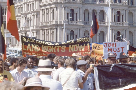 Protesters near Brisbane’s iconic casino. Image courtesy of Uniikup Productions Ltd.