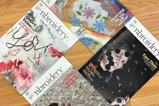 Image of 4 front covers for the magazine Embroidery