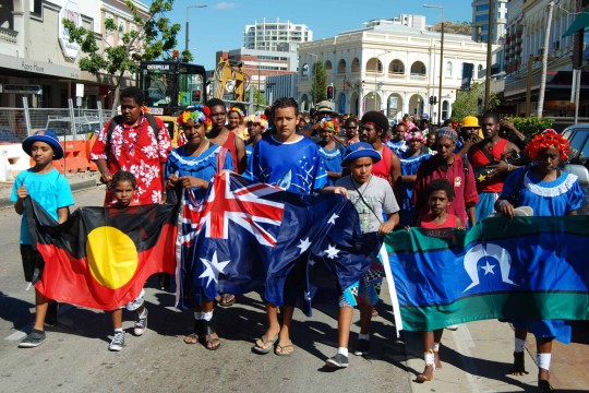 Mabo anniversary marchers walking through the city