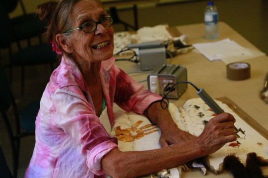 Madeline Hodge at the Gold Coast possum skin cloak workshop, 2016. Photo by Glenn Barry.