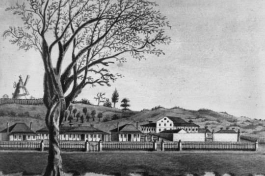  Early drawing of a section of the town of Brisbane, Queensland including the Convict Hospital, 1835