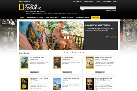 Image of National Geographic Virtual Library database home page