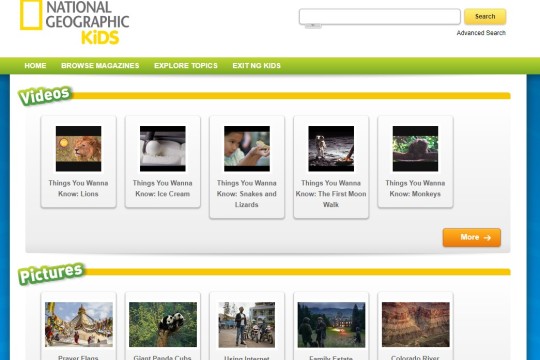 Image of National Geographic Kids database home page