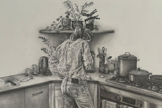 Artwork of women in kitchen
