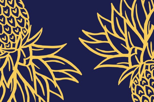 Outline of two yellow pineapples on a dark blue background