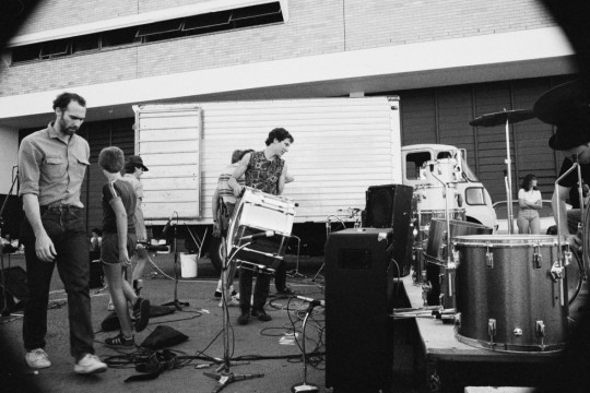 Roadies unloading equipment for the 4ZZZ Radiothon concert at the University of Queensland