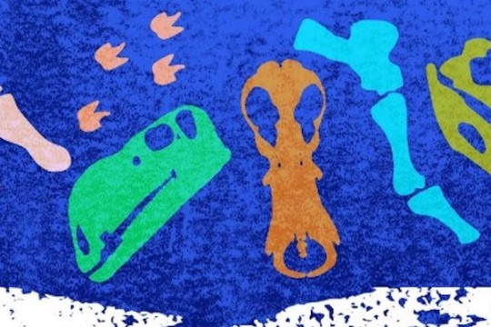 Dinosaur fossil images on a blue background 