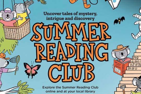 Summer Reading Club poster image featuring koalas