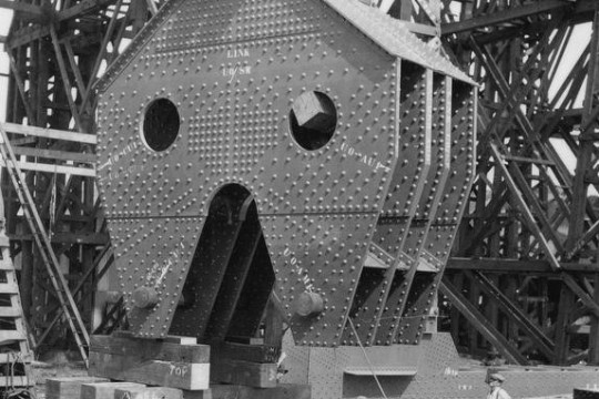 The Story Bridge under construction crossing the Brisbane River 1939