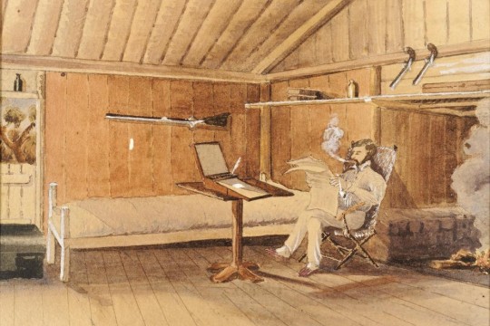 The Squatter taking his ease a room in Woroongundi Homestead  an image of a watercolour
