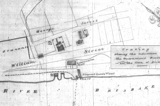 A map showing Brisbane streets and buildings in 1848 