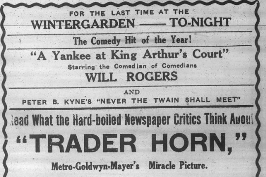 Newspaper advertisement for the movie Trader Horn The Queensland Times 7 September 1931 p9