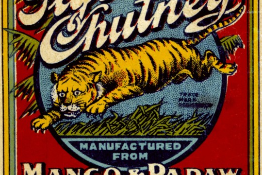 colourful red queensland chutney label featuring tiger 