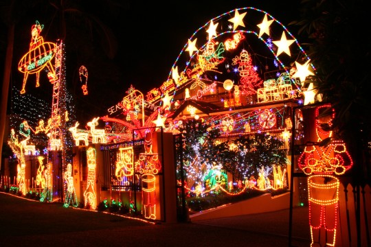 The Christmas lights display includes Santa in a space ship soldiers drumming stars etc