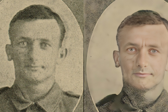 W.J.P. Jago 13-9, one of the soldiers photographed in The Queenslander Pictorial, supplement to The Queenslander, 1916 upscaled in enhanced using generative AI