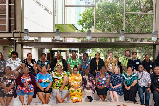 Indigenous Services colleagues Indigenous Knowledge Centres of Queensland staff and guest to celebrate the launch of current kuril dhagun showcase 20 Years Strong