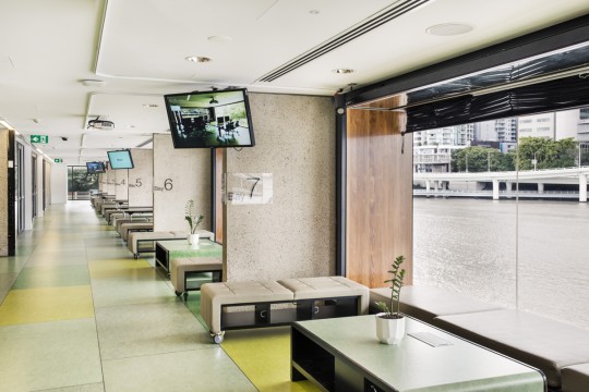 Internal view of the window bays in The Edge at State Library of Queensland. 