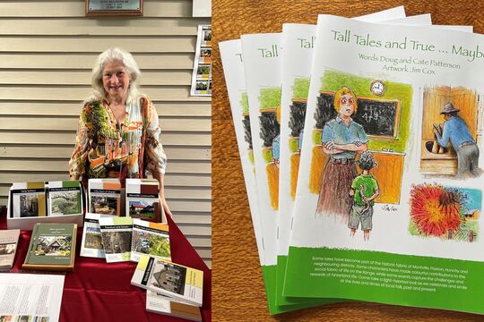 Cate Patterson with publications produced by the Montville History Group.